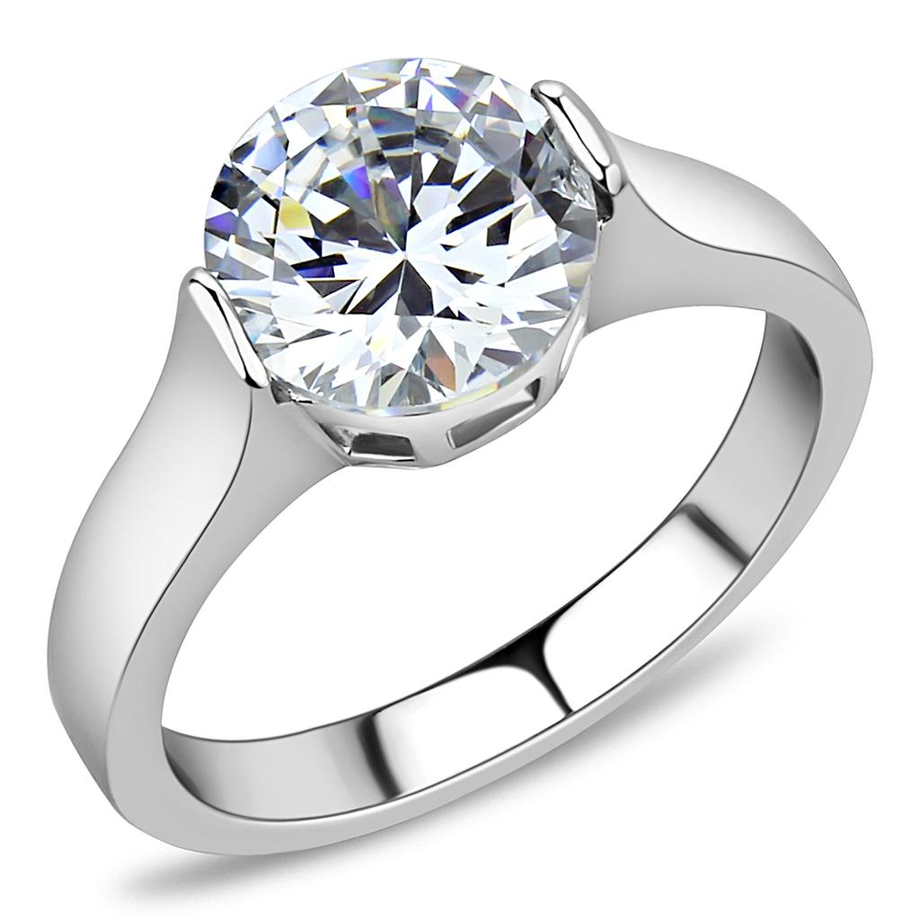MATK3432 - High polished (no plating) Stainless Steel Ring with AAA Grade CZ  in Clear