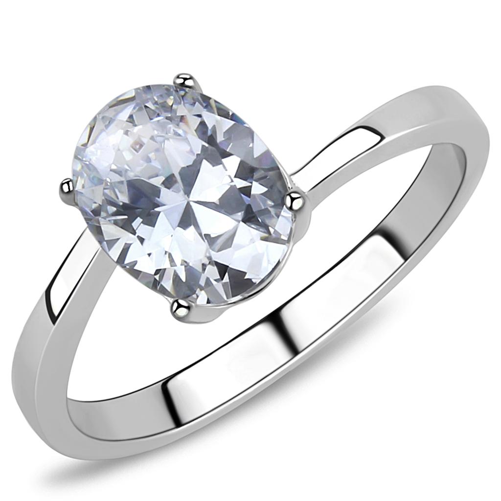MATK3433 - High polished (no plating) Stainless Steel Ring with AAA Grade CZ  in Clear