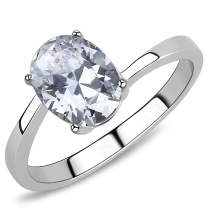 MATK3433 - High polished (no plating) Stainless Steel Ring with AAA Grade CZ  in Clear