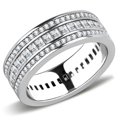 MATK3435 - High polished (no plating) Stainless Steel Ring with AAA Grade CZ  in Clear