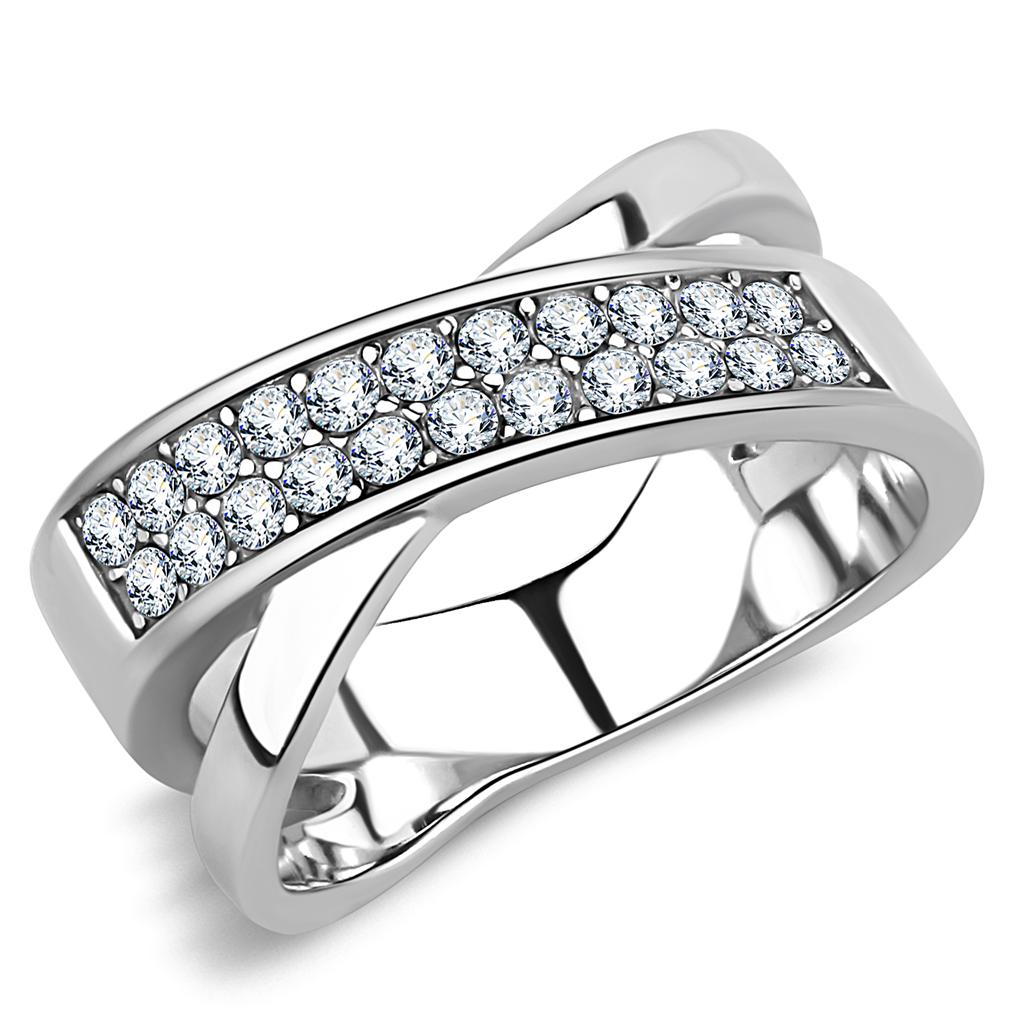 MATK3436 - High polished (no plating) Stainless Steel Ring with Top Grade Crystal  in Clear