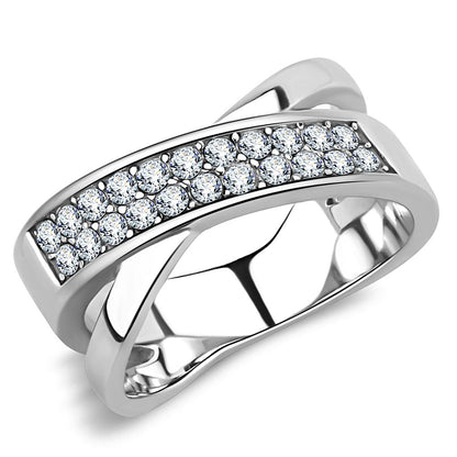 MATK3436 - High polished (no plating) Stainless Steel Ring with Top Grade Crystal  in Clear