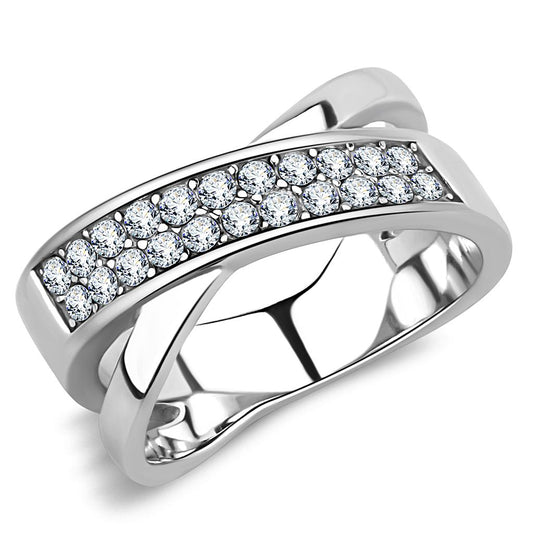 MATK3436 - High polished (no plating) Stainless Steel Ring with Top Grade Crystal  in Clear