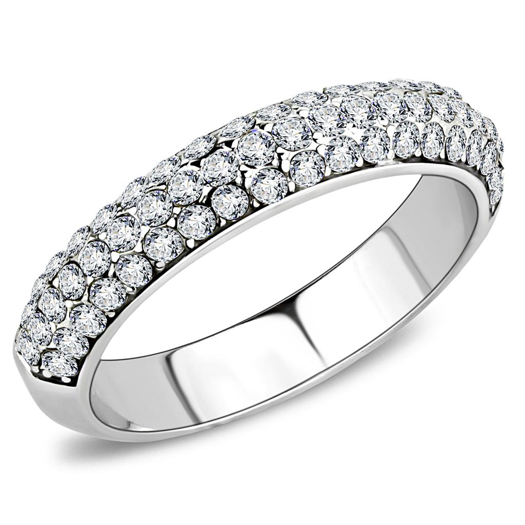 MATK3437 - High polished (no plating) Stainless Steel Ring with Top Grade Crystal  in Clear