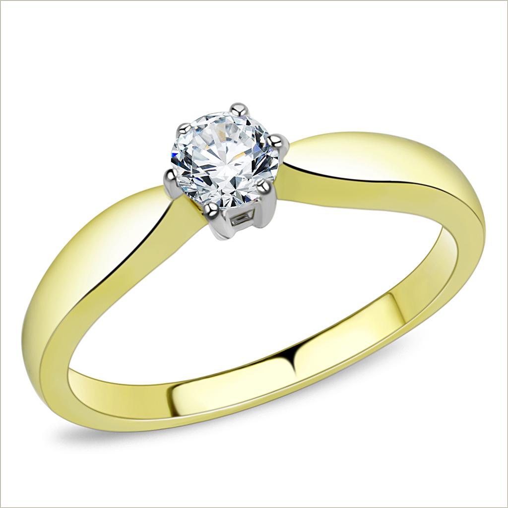 MATK3440 - Two-Tone IP Gold (Ion Plating) Stainless Steel Ring with AAA Grade CZ  in Clear