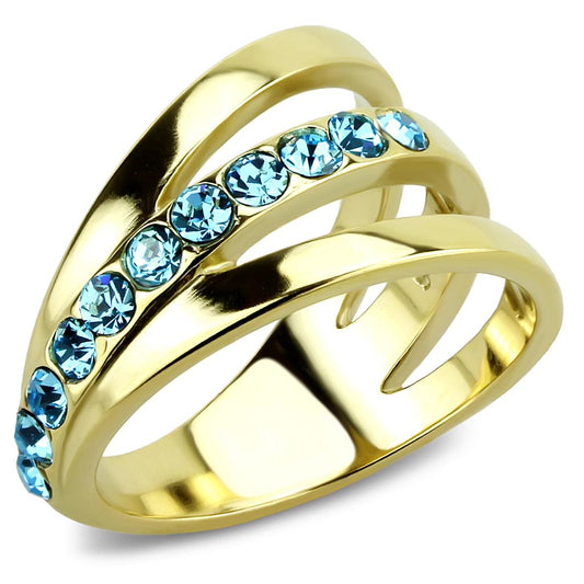 MATK3441 - IP Gold(Ion Plating) Stainless Steel Ring with Top Grade Crystal  in Sea Blue