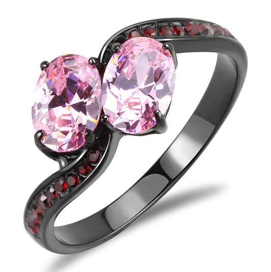 MATK3444 - IP Black(Ion Plating) Stainless Steel Ring with AAA Grade CZ  in Rose