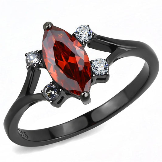 MATK3445 - IP Black(Ion Plating) Stainless Steel Ring with AAA Grade CZ  in Garnet