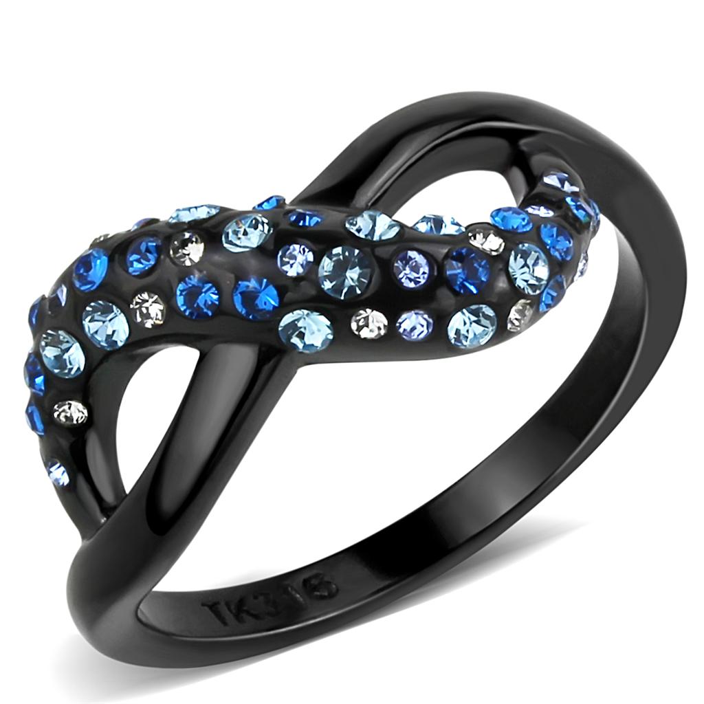 MATK3446 - IP Black(Ion Plating) Stainless Steel Ring with Top Grade Crystal  in Multi Color