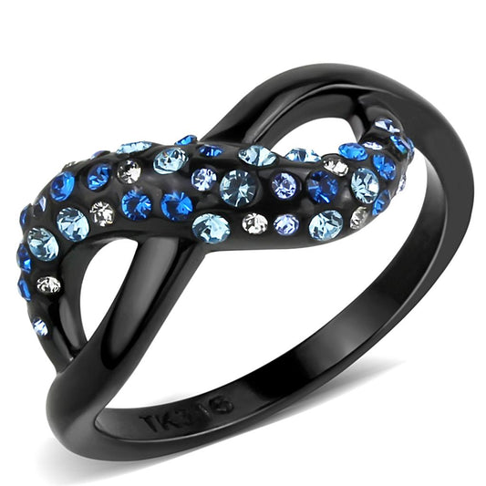 MATK3446 - IP Black(Ion Plating) Stainless Steel Ring with Top Grade Crystal  in Multi Color