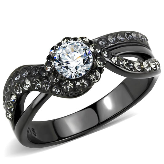 MATK3448 - IP Light Black  (IP Gun) Stainless Steel Ring with AAA Grade CZ  in Clear