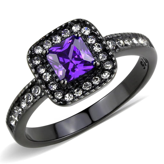 MATK3450 - IP Black(Ion Plating) Stainless Steel Ring with AAA Grade CZ  in Tanzanite