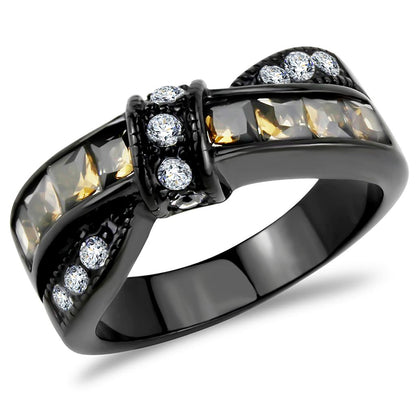 MATK3452 - IP Black(Ion Plating) Stainless Steel Ring with Synthetic Synthetic Glass in Brown