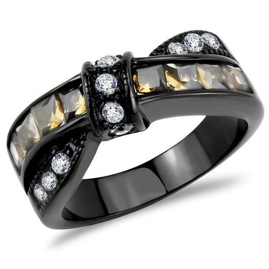MATK3452 - IP Black(Ion Plating) Stainless Steel Ring with Synthetic Synthetic Glass in Brown