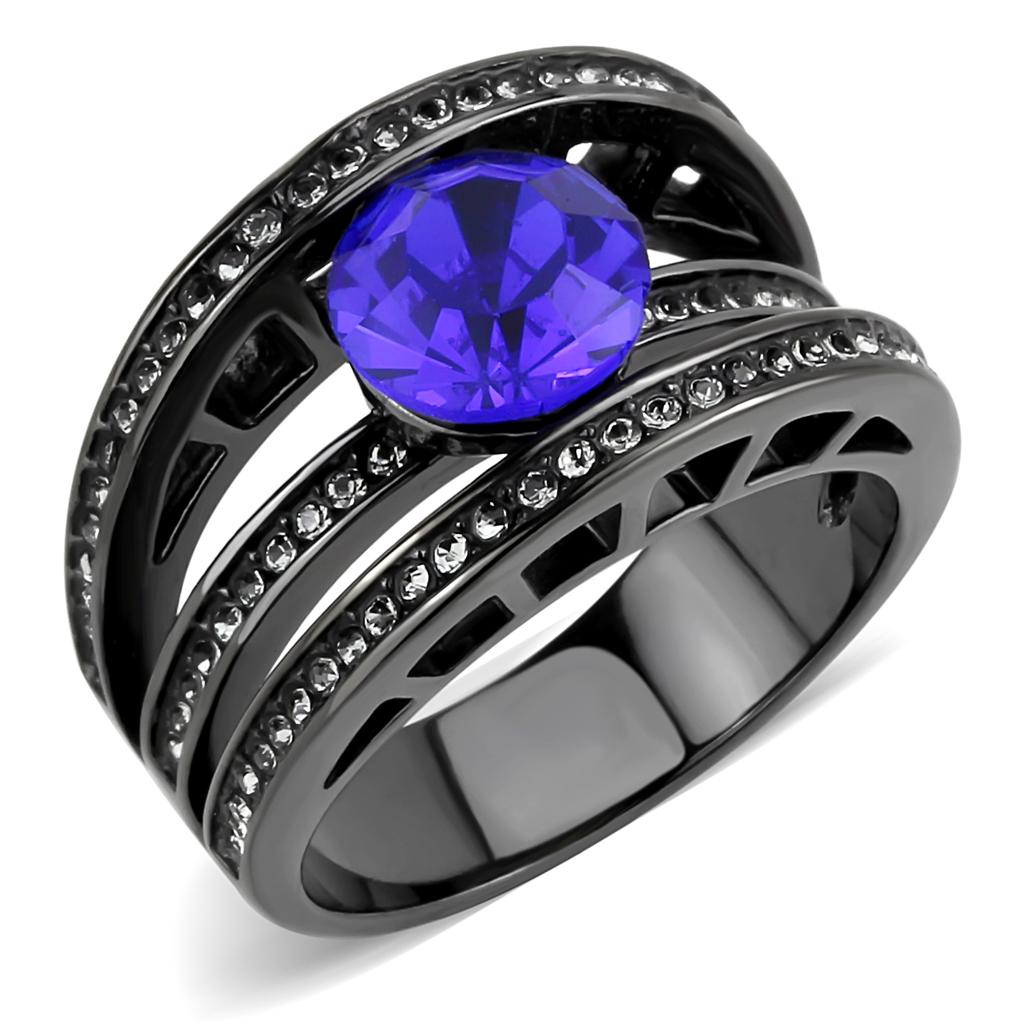MATK3453 - IP Light Black  (IP Gun) Stainless Steel Ring with Top Grade Crystal  in Sapphire