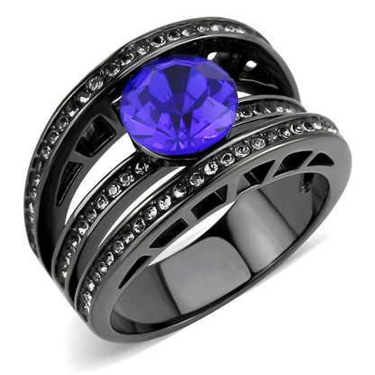 MATK3453 - IP Light Black  (IP Gun) Stainless Steel Ring with Top Grade Crystal  in Sapphire