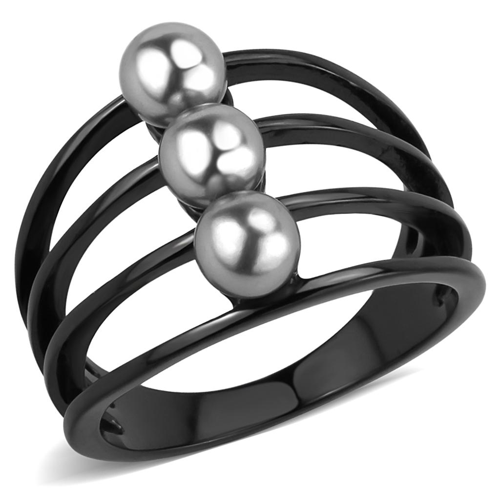 MATK3454 - IP Black(Ion Plating) Stainless Steel Ring with Synthetic Pearl in Gray