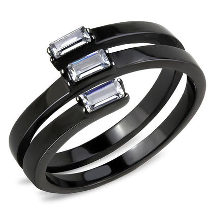 MATK3455 - IP Black(Ion Plating) Stainless Steel Ring with AAA Grade CZ  in Clear