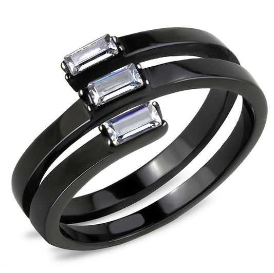 MATK3455 - IP Black(Ion Plating) Stainless Steel Ring with AAA Grade CZ  in Clear