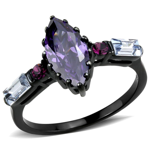 MATK3456 - IP Black(Ion Plating) Stainless Steel Ring with AAA Grade CZ  in Amethyst
