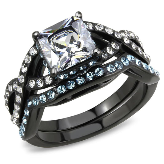 MATK3457 - IP Black(Ion Plating) Stainless Steel Ring with AAA Grade CZ  in Clear