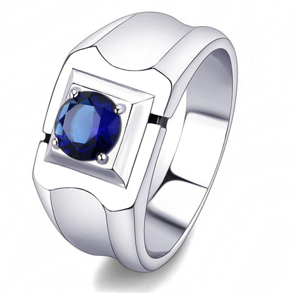MATK3459 - High polished (no plating) Stainless Steel Ring with Synthetic Synthetic Glass in Montana