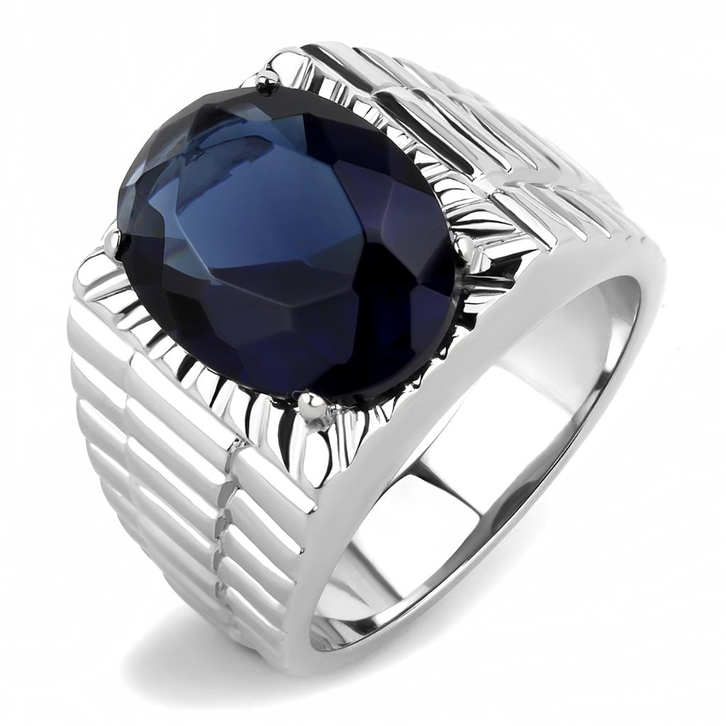 MATK3461 - High polished (no plating) Stainless Steel Ring with Synthetic Synthetic Glass in Montana