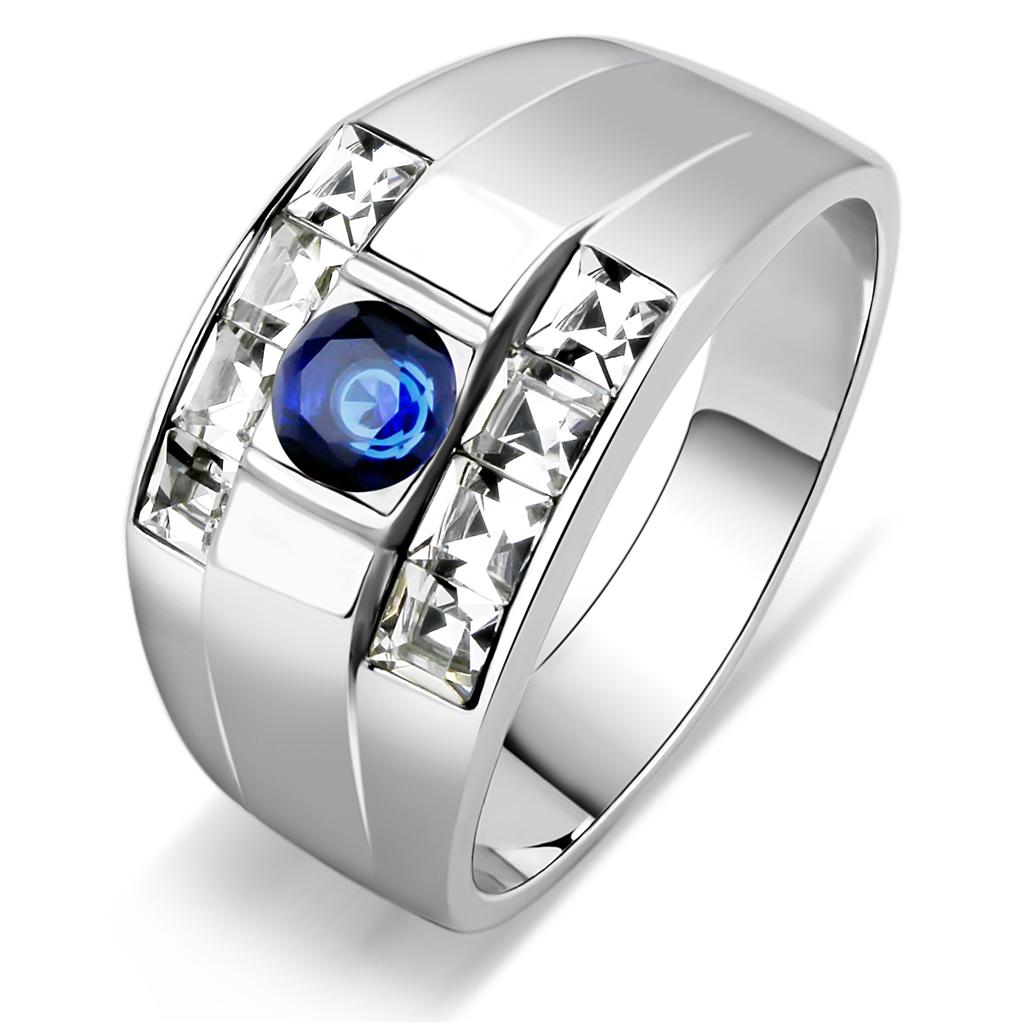 MATK3463 - High polished (no plating) Stainless Steel Ring with Synthetic Synthetic Glass in Montana