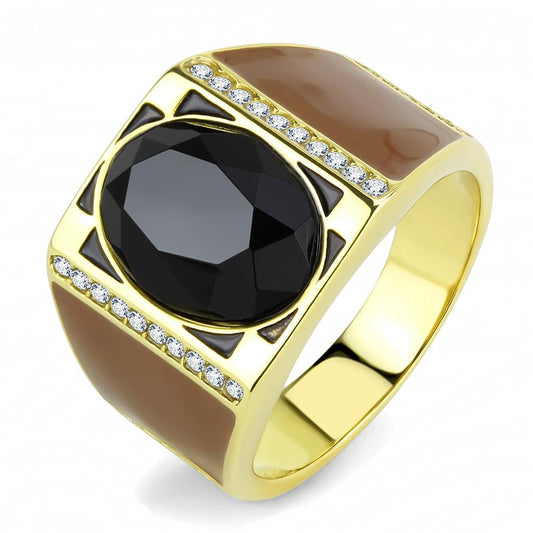 MATK3465 - IP Gold(Ion Plating) Stainless Steel Ring with Synthetic Onyx in Jet