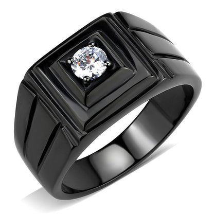 MATK3466 - IP Black(Ion Plating) Stainless Steel Ring with AAA Grade CZ  in Clear