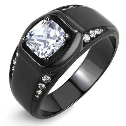 MATK3467 - IP Black(Ion Plating) Stainless Steel Ring with AAA Grade CZ  in Clear