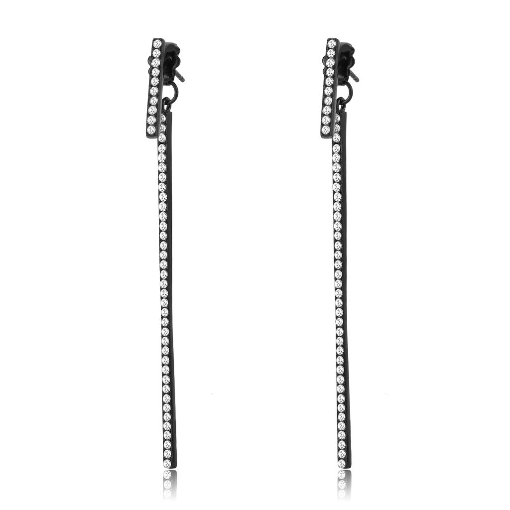 MATK3470 - IP Black(Ion Plating) Stainless Steel Earrings with Top Grade Crystal  in Clear