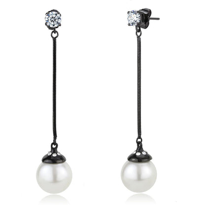 MATK3471 - IP Black(Ion Plating) Stainless Steel Earrings with Synthetic Pearl in White