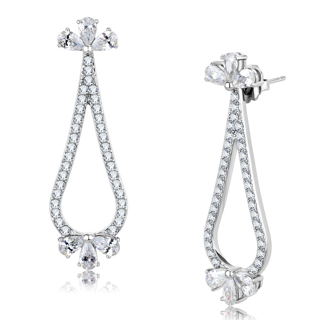 MATK3473 - High polished (no plating) Stainless Steel Earrings with AAA Grade CZ  in Clear