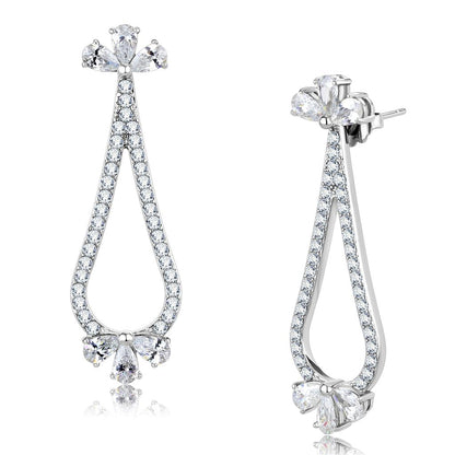 MATK3473 - High polished (no plating) Stainless Steel Earrings with AAA Grade CZ  in Clear