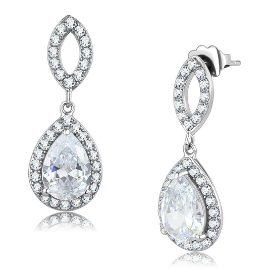 MATK3474 - High polished (no plating) Stainless Steel Earrings with AAA Grade CZ  in Clear