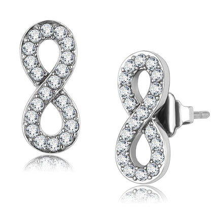 MATK3475 - High polished (no plating) Stainless Steel Earrings with AAA Grade CZ  in Clear