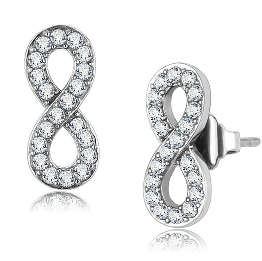 MATK3475 - High polished (no plating) Stainless Steel Earrings with AAA Grade CZ  in Clear