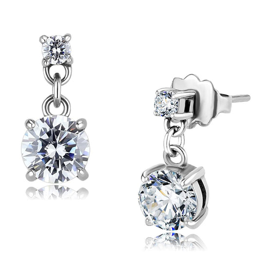 MATK3476 - High polished (no plating) Stainless Steel Earrings with AAA Grade CZ  in Clear