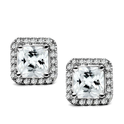 MATK3477 - High polished (no plating) Stainless Steel Earrings with AAA Grade CZ  in Clear