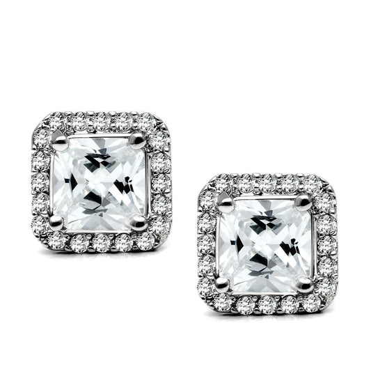 MATK3477 - High polished (no plating) Stainless Steel Earrings with AAA Grade CZ  in Clear