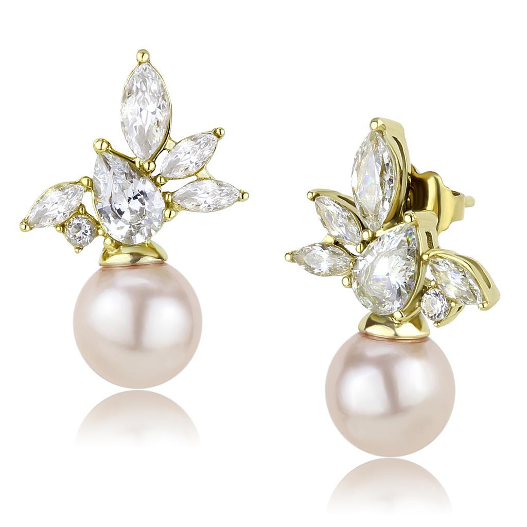 MATK3479 - IP Gold(Ion Plating) Stainless Steel Earrings with Synthetic Pearl in Light Rose