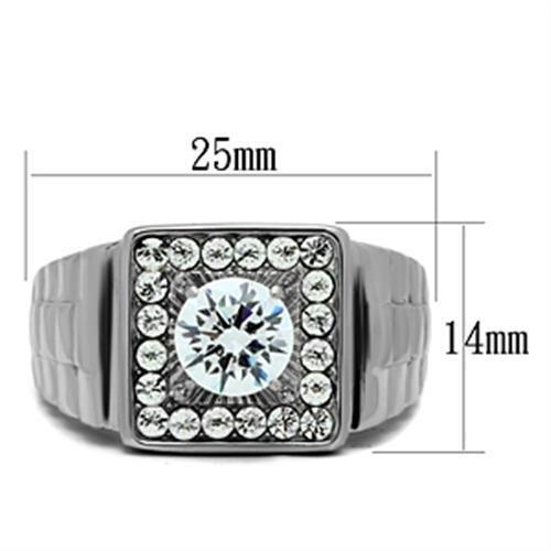 MATK347 - High polished (no plating) Stainless Steel Ring with AAA Grade CZ  in Clear