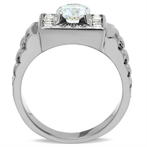 MATK347 - High polished (no plating) Stainless Steel Ring with AAA Grade CZ  in Clear