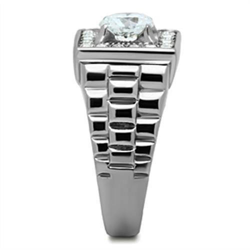 MATK347 - High polished (no plating) Stainless Steel Ring with AAA Grade CZ  in Clear