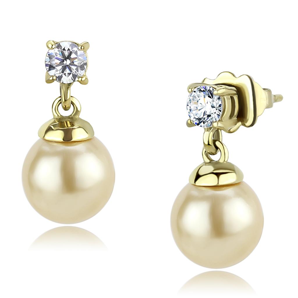 MATK3480 - IP Gold(Ion Plating) Stainless Steel Earrings with Synthetic Pearl in Champagne