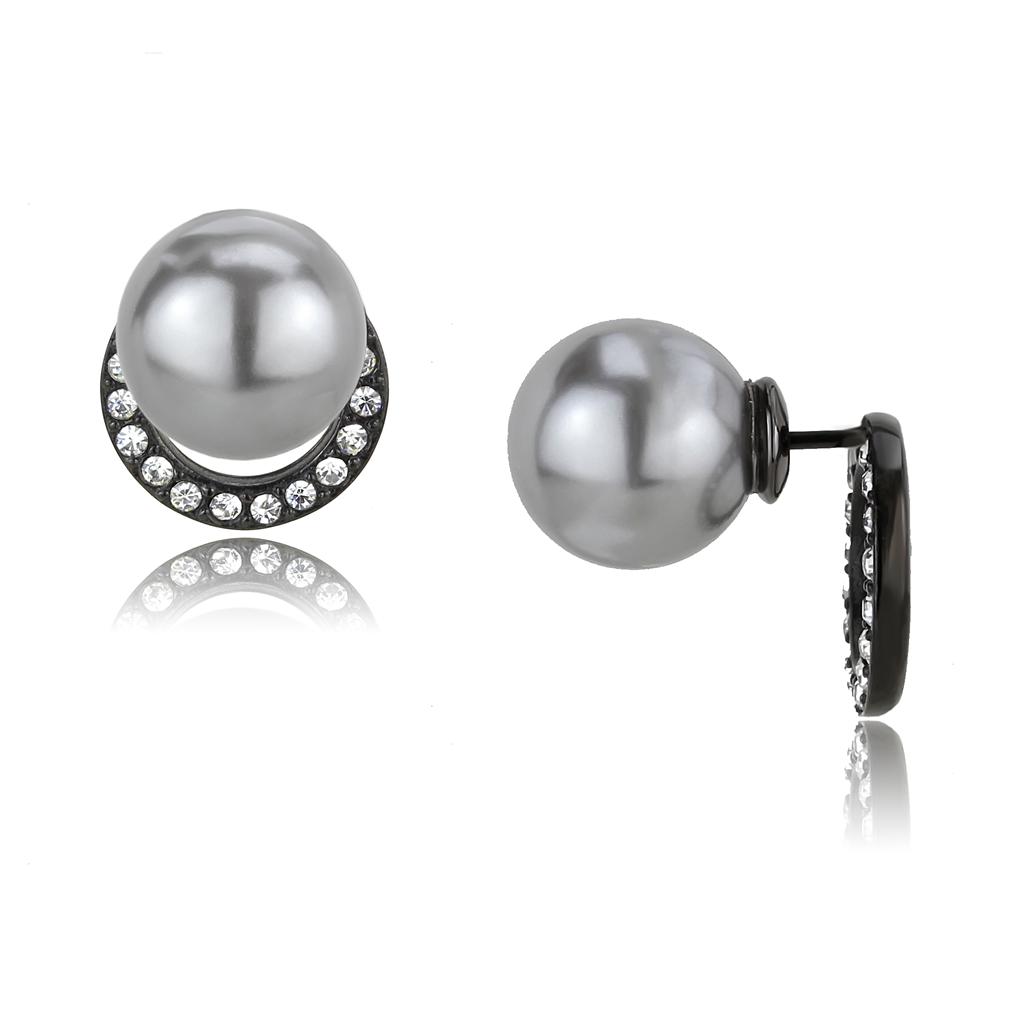 MATK3481 - IP Black(Ion Plating) Stainless Steel Earrings with Synthetic Pearl in Light Gray