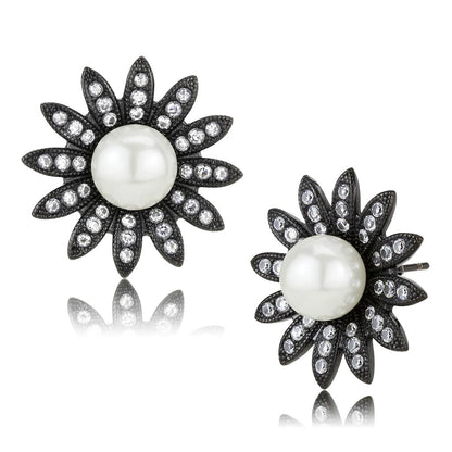 MATK3484 - IP Black(Ion Plating) Stainless Steel Earrings with Synthetic Pearl in White