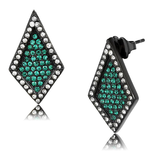 MATK3486 - IP Black(Ion Plating) Stainless Steel Earrings with Top Grade Crystal  in Emerald