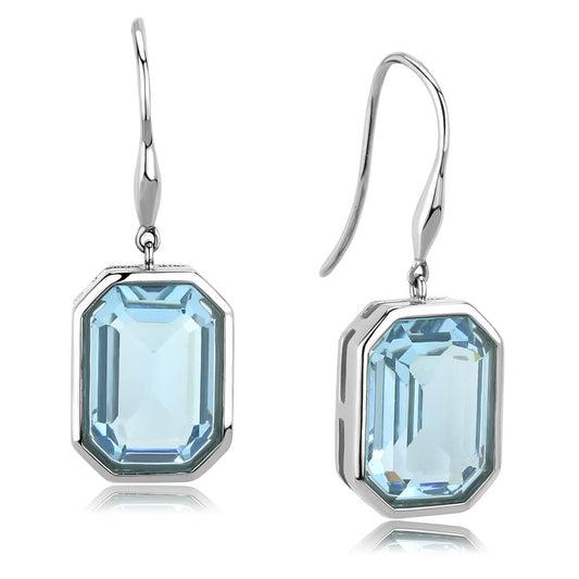 MATK3487 - High polished (no plating) Stainless Steel Earrings with Top Grade Crystal  in Sea Blue